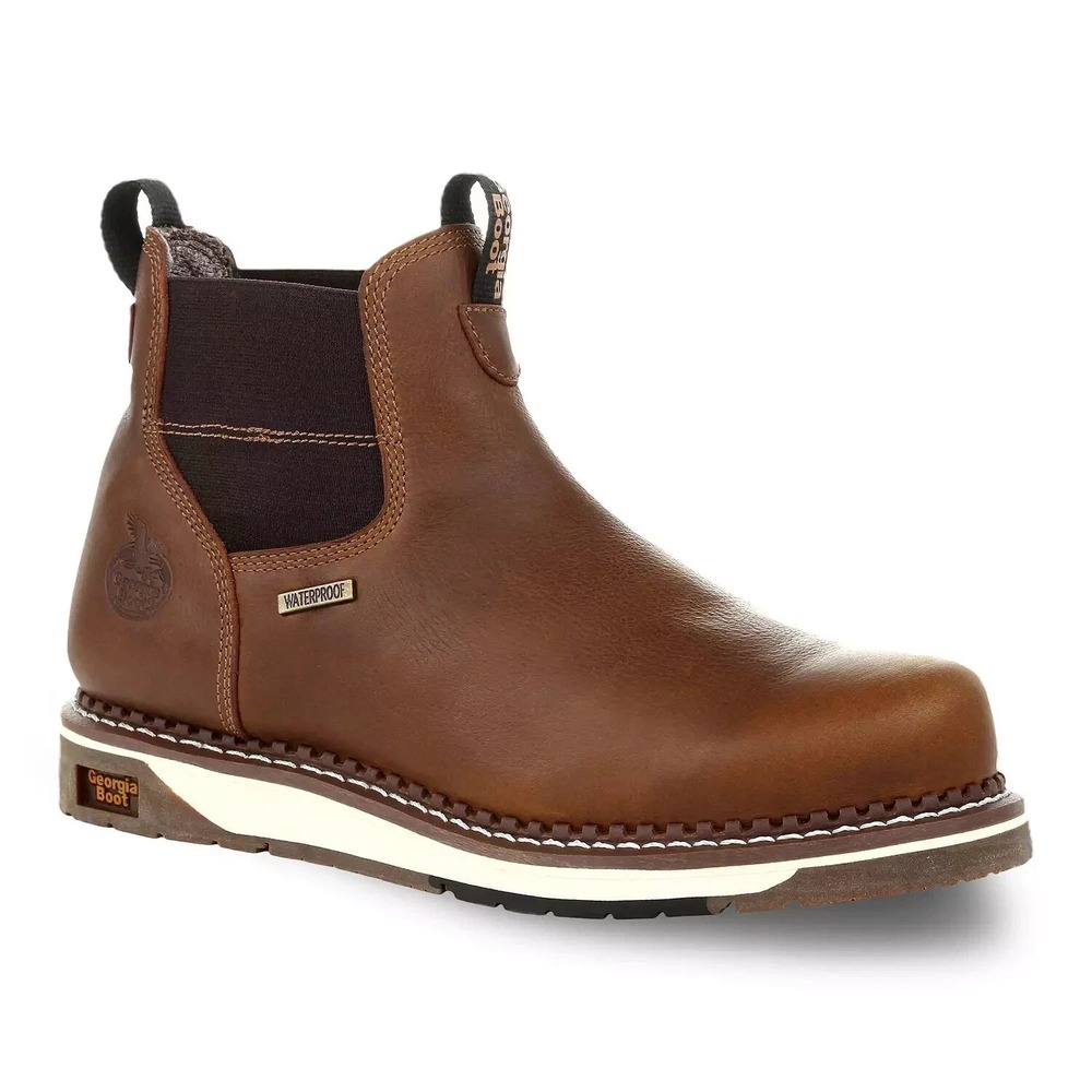 Georgia Boots Men's Size 10M Leather Waterproof Chelsea Work Boot Brown GB00352